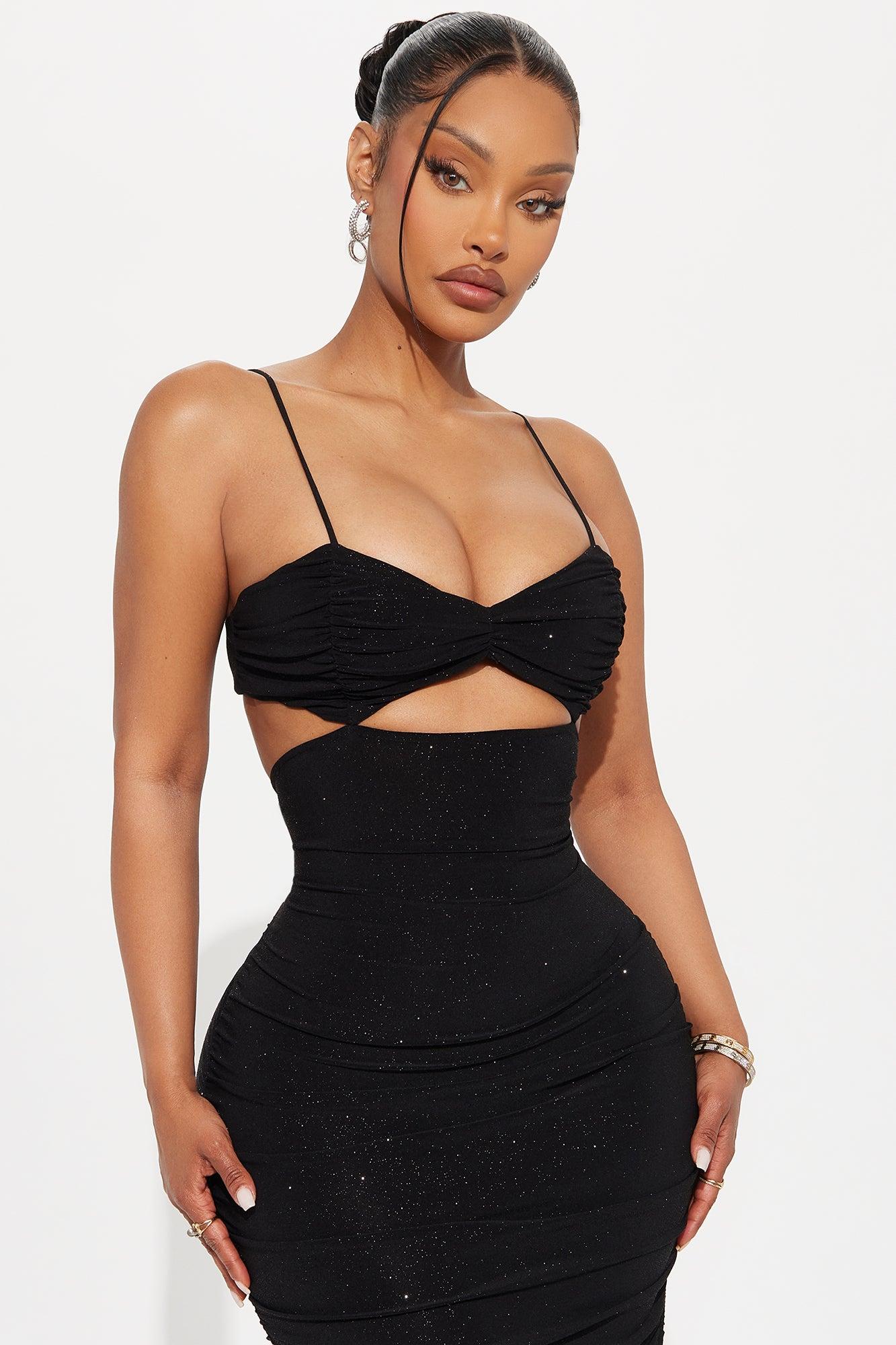 Sparkling Bright Glitter Maxi Dress - Black Female Product Image