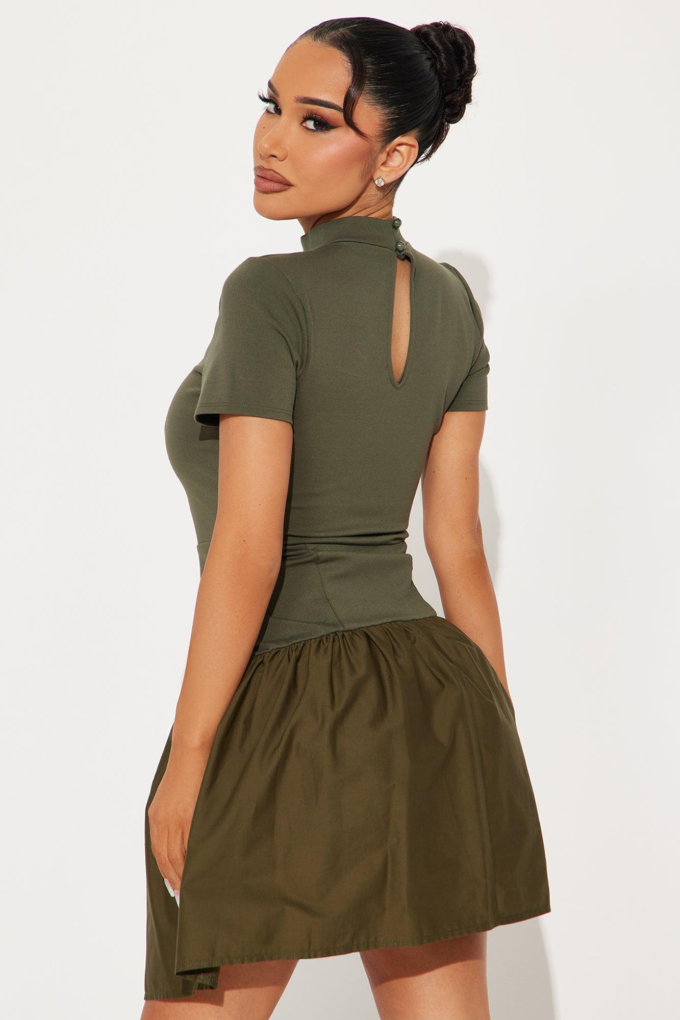 Kennedy Short Sleeve Drop Waist Mini Dress - Green Product Image