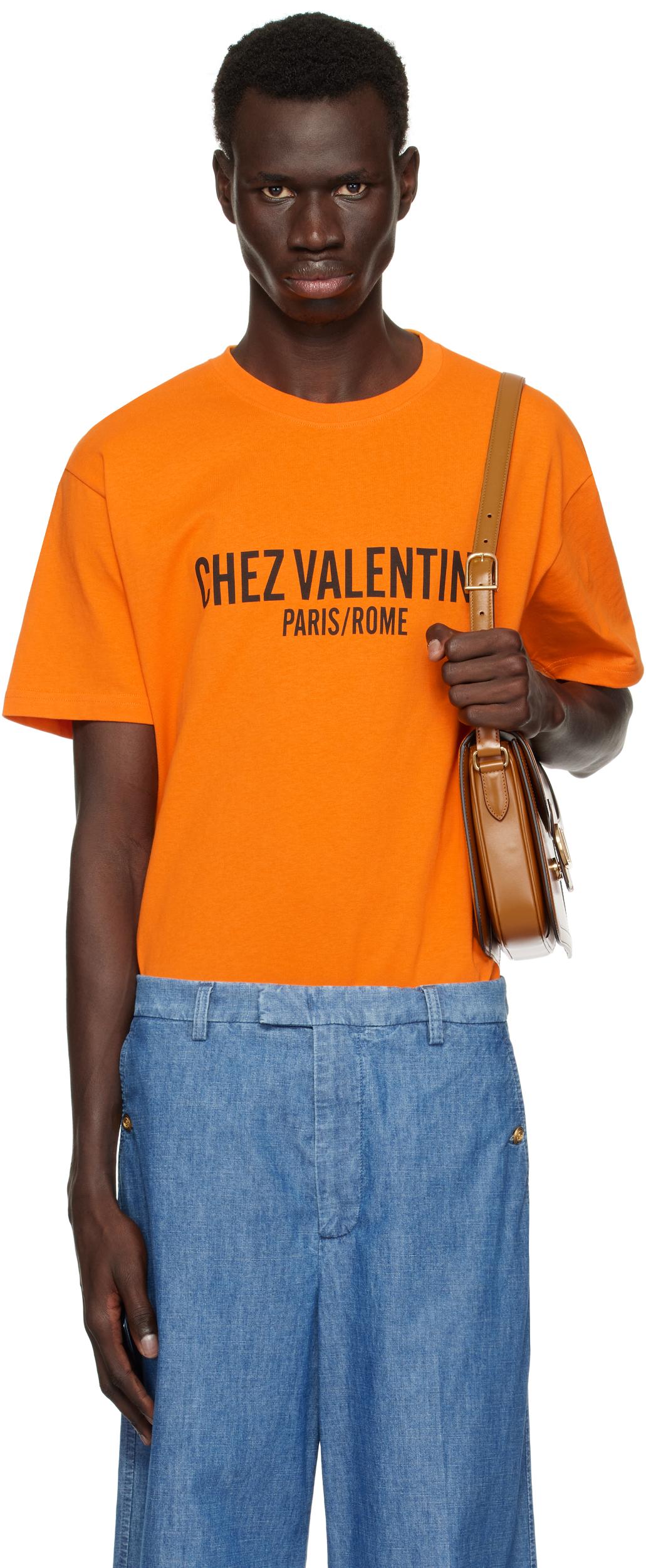 VALENTINO Cotton T-shirt With Chez Print In Orange Product Image