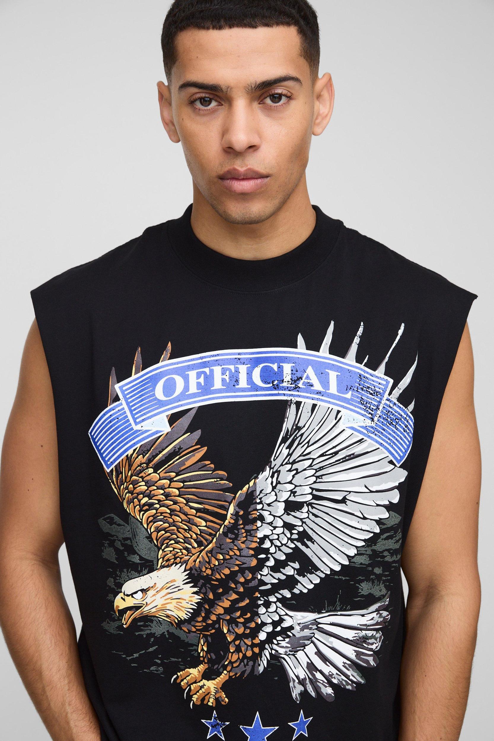 Oversized Boxy Extended Neck Official Eagle Graphic Tank | boohooMAN USA Product Image
