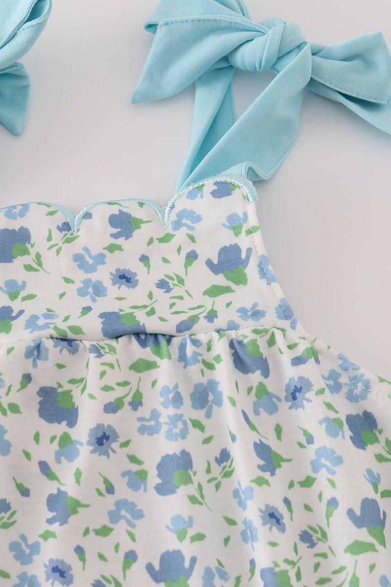 Blue floral print bow dress Product Image