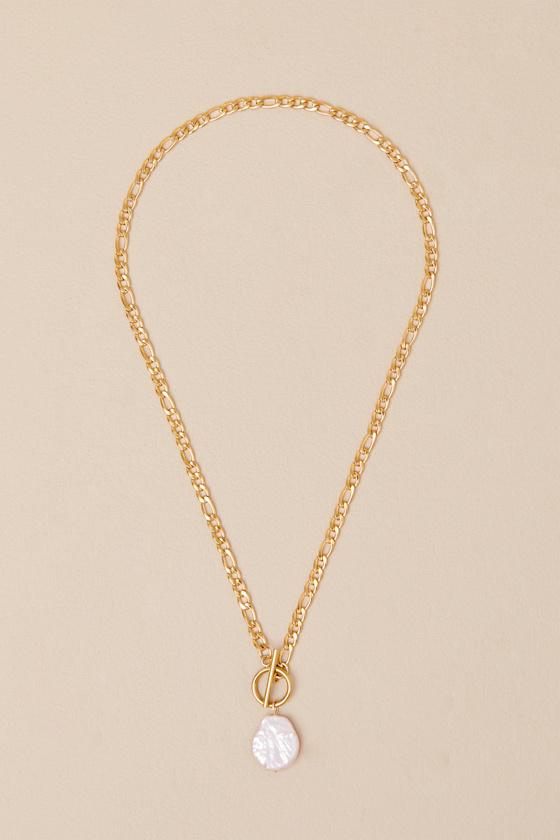 Jade Gold Pearl Chain Link Toggle Necklace Product Image