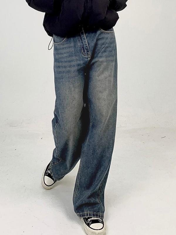 Men's Vintage Blue Straight Leg Loose Jeans Product Image