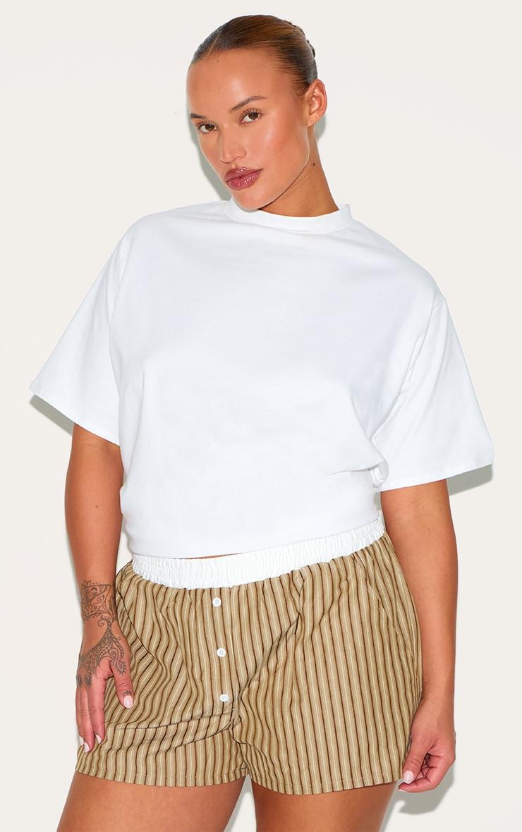 Plus Chocolate Pinstripe Cotton Poplin Contrast Waistband Short Product Image