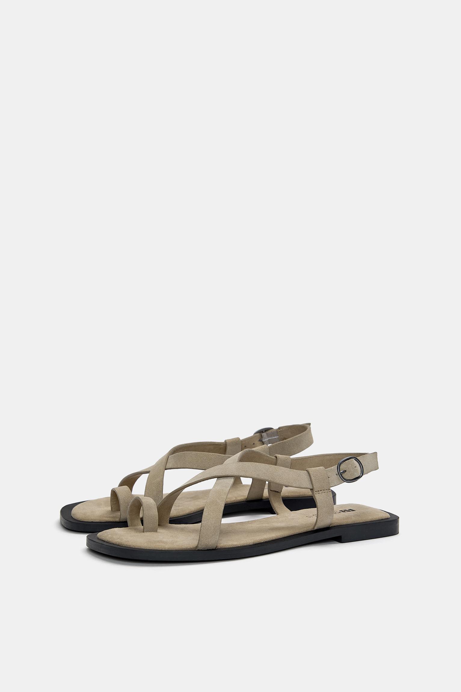 Strappy leather flat sandals Product Image