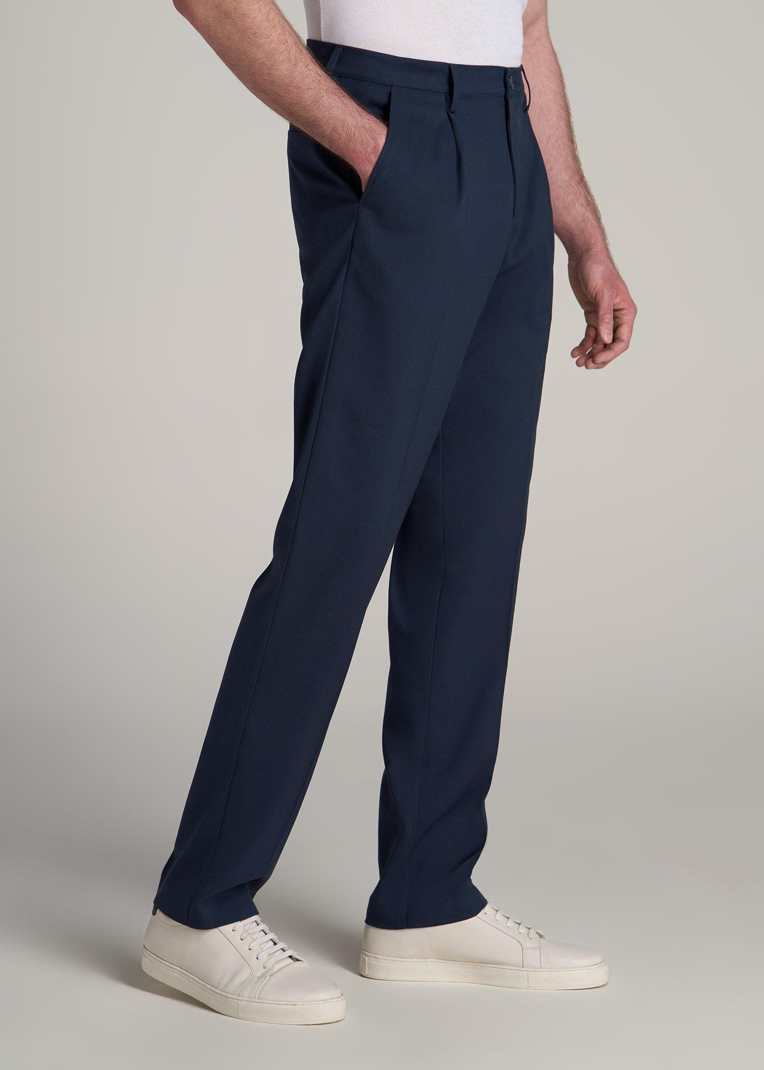 Relaxed Pleated Trousers for Tall Men in Black Male Product Image