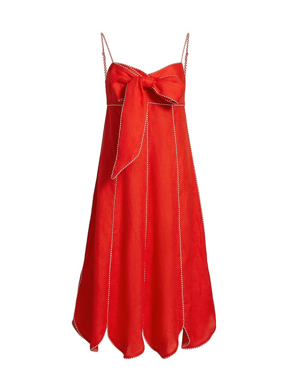 Womens Bow Linen Midi-Dress Product Image