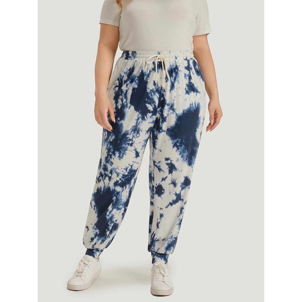 Tie Dye Pocket Drawstring Carrot Sweatpants Blue Plus Size Women Casual Dailywear Tie Dye 12/L Bloomchic Product Image