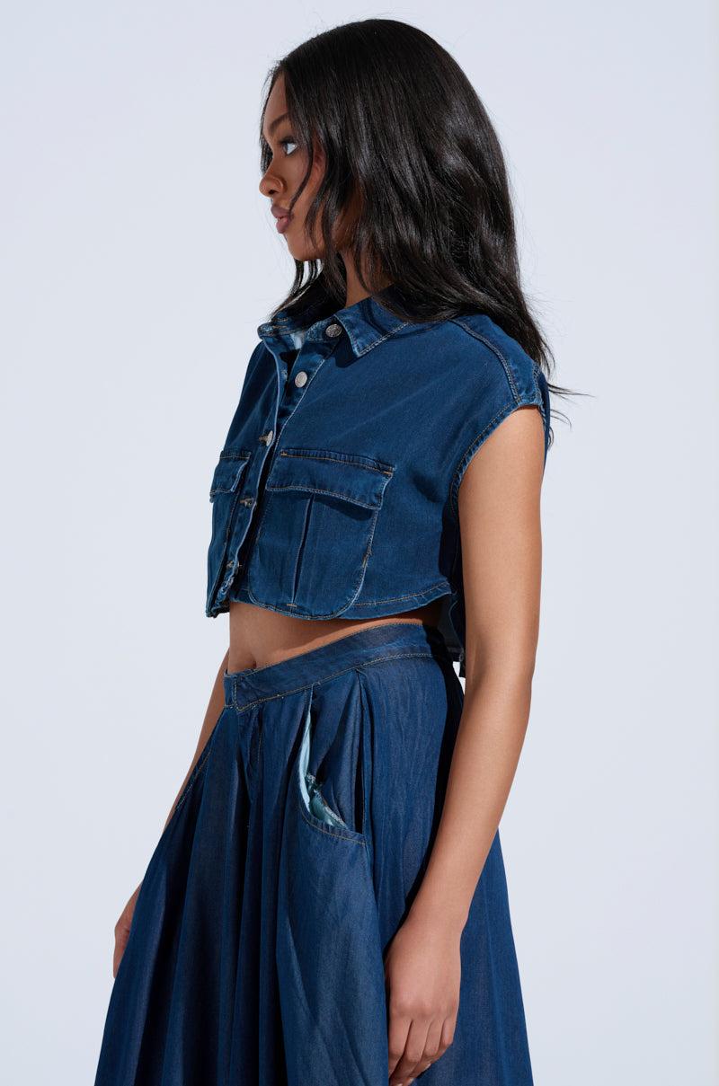 CARRIE BUTTON DOWN DENIM VEST TOP Product Image