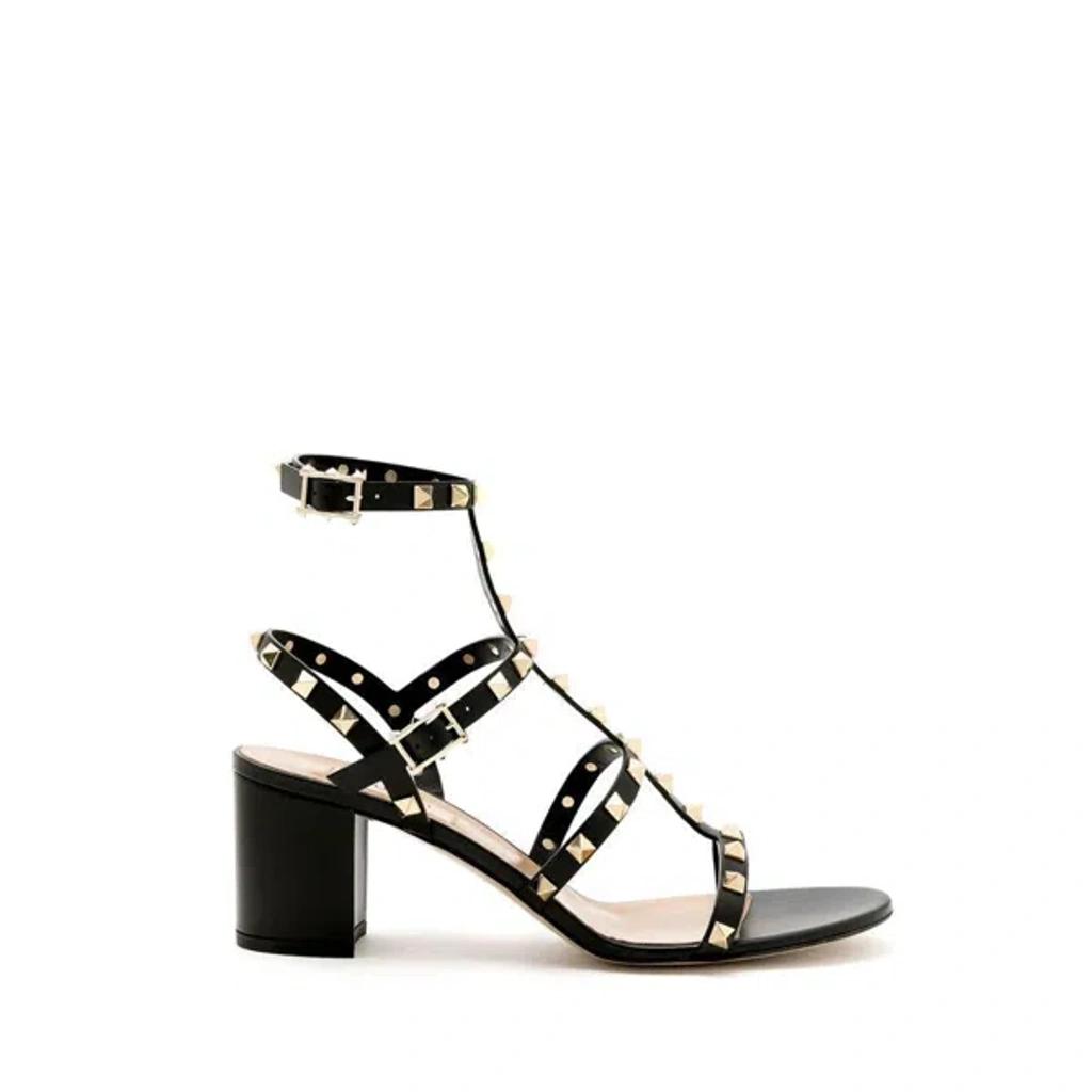 VALENTINO GARAVANI Valentino Rockstud Caged 90 Leather Ankle Strap Sandal In Black Product Image