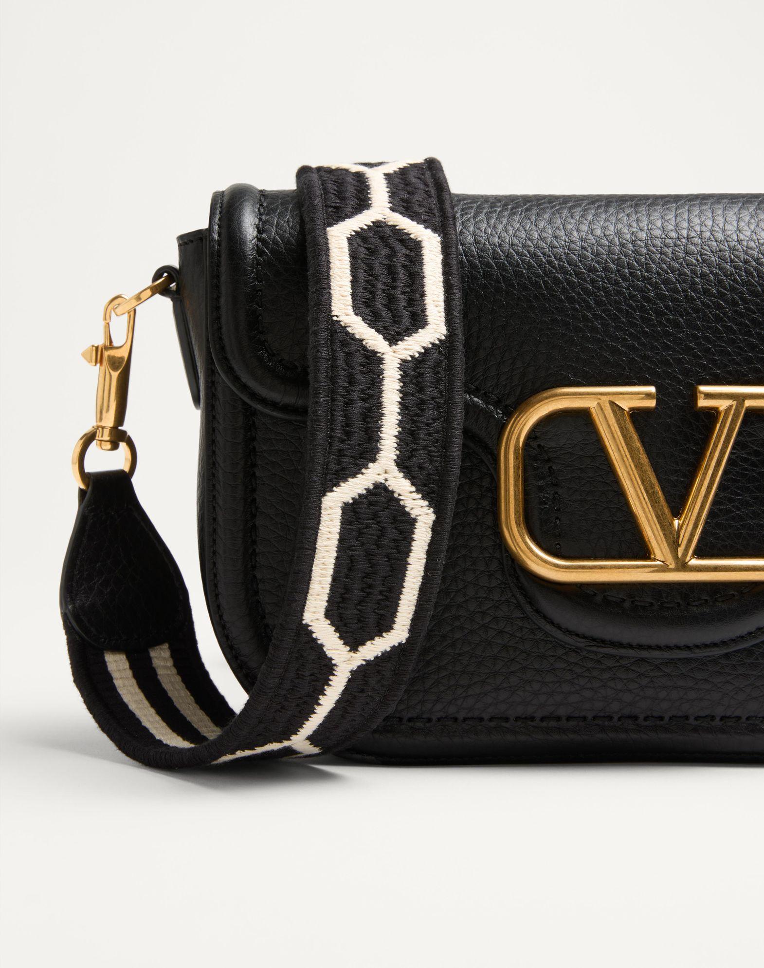 Valentino Garavani Alltime Shoulder Bag In Grainy Calfskin With Jacquard Ribbon Strap Product Image