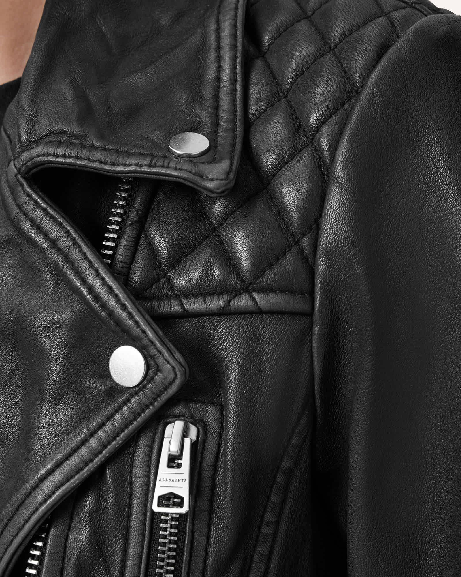 Cargo Distressed Leather Biker Jacket Black/Grey | ALLSAINTS US Product Image