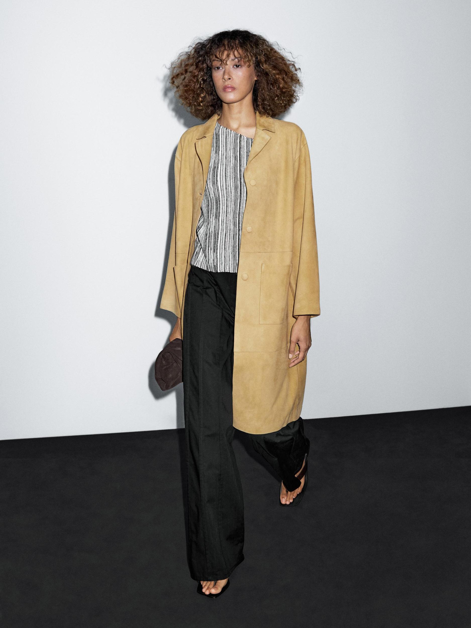 Long suede leather coat Product Image