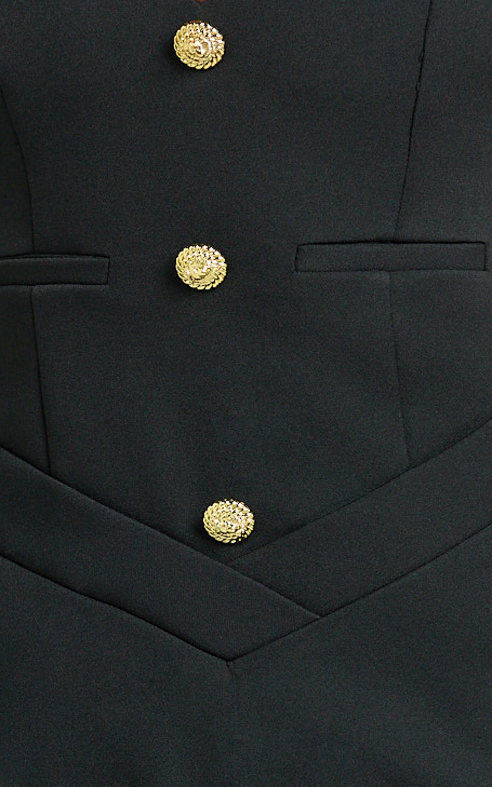 Indigo Mini Dress - Wide Strap Deep V Hardware Detail Button Front Dress in Black Product Image