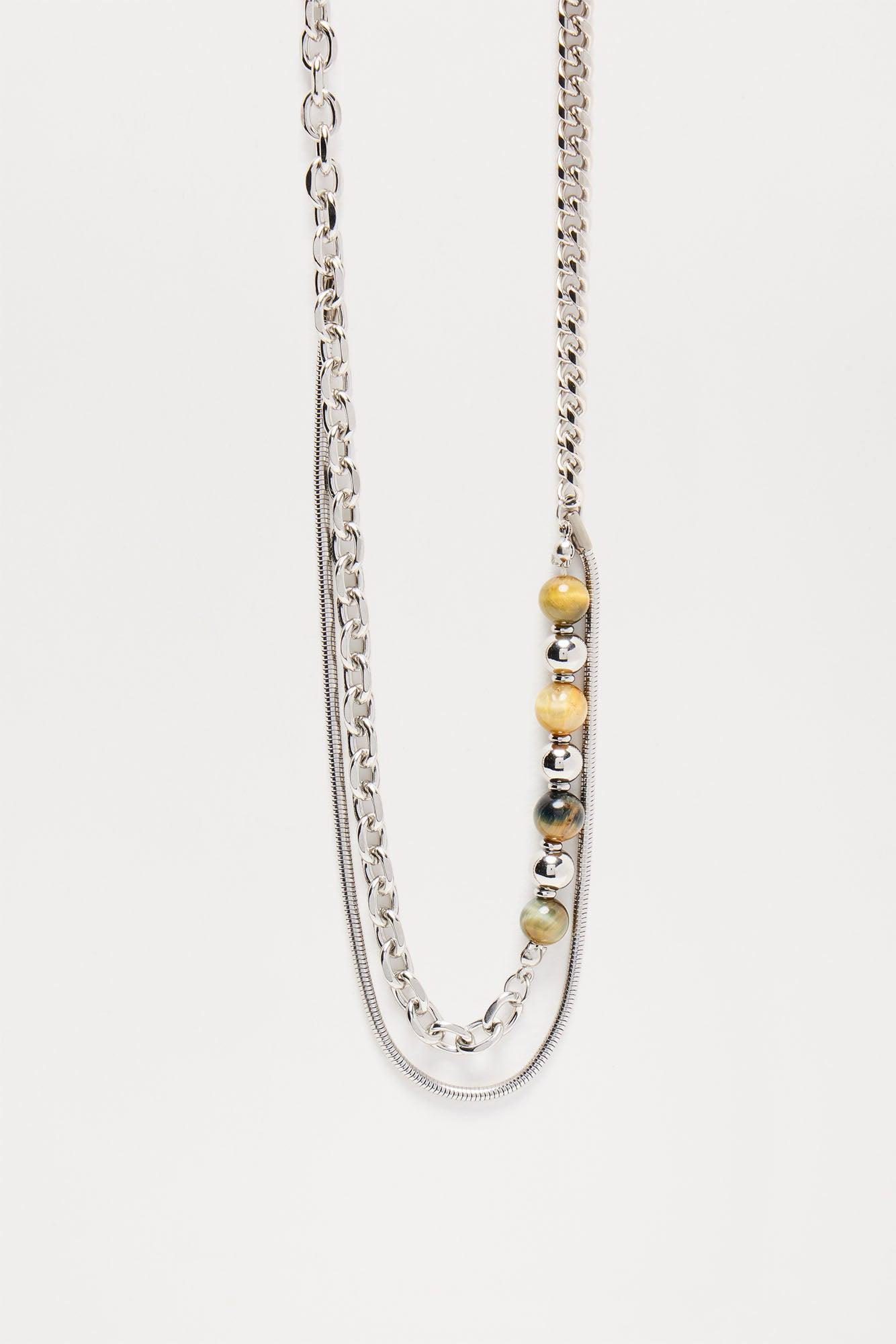 Jameson Multi Chain Beaded Necklaces - Silver/Brown Product Image