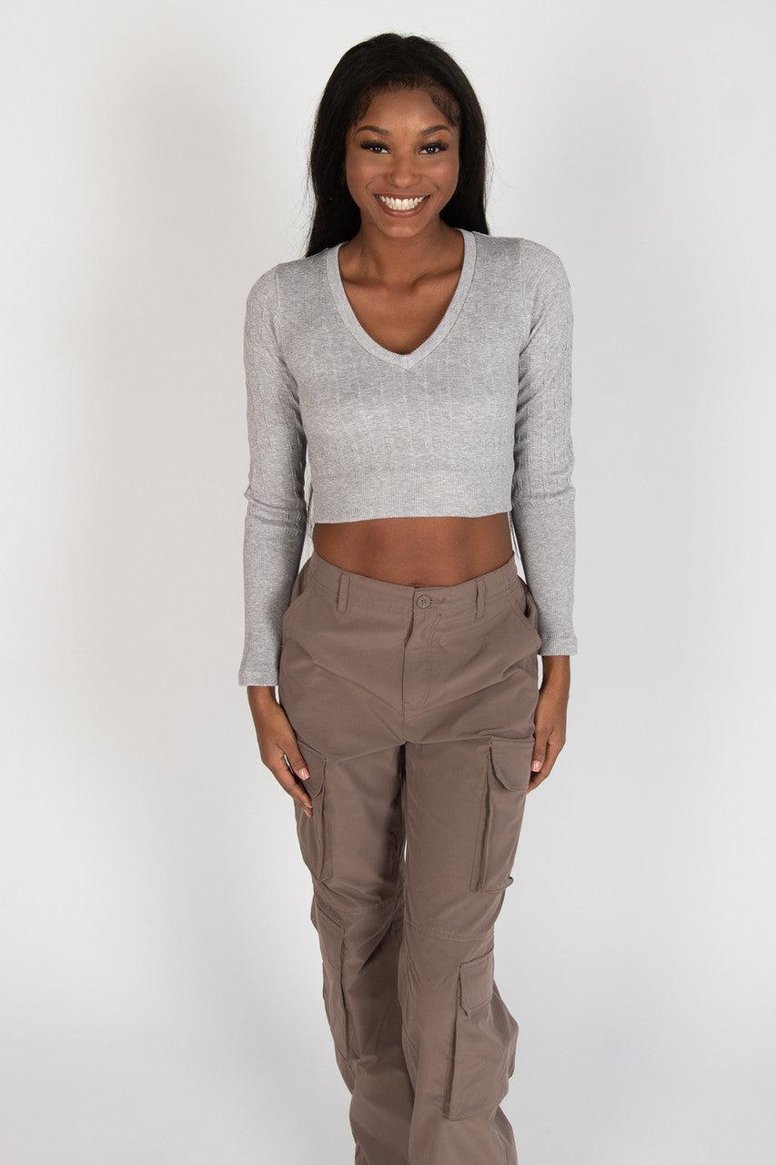 Cable Knit V Neck Crop Top Product Image