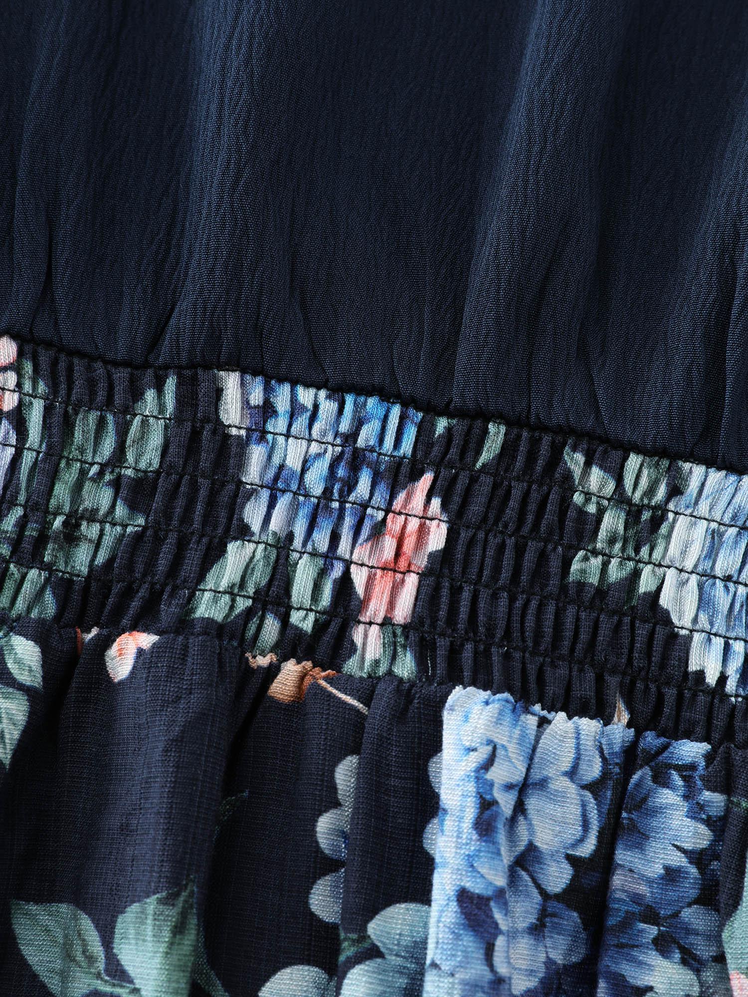 Vintage Floral Print Back-Tie Midi Dress Female Product Image