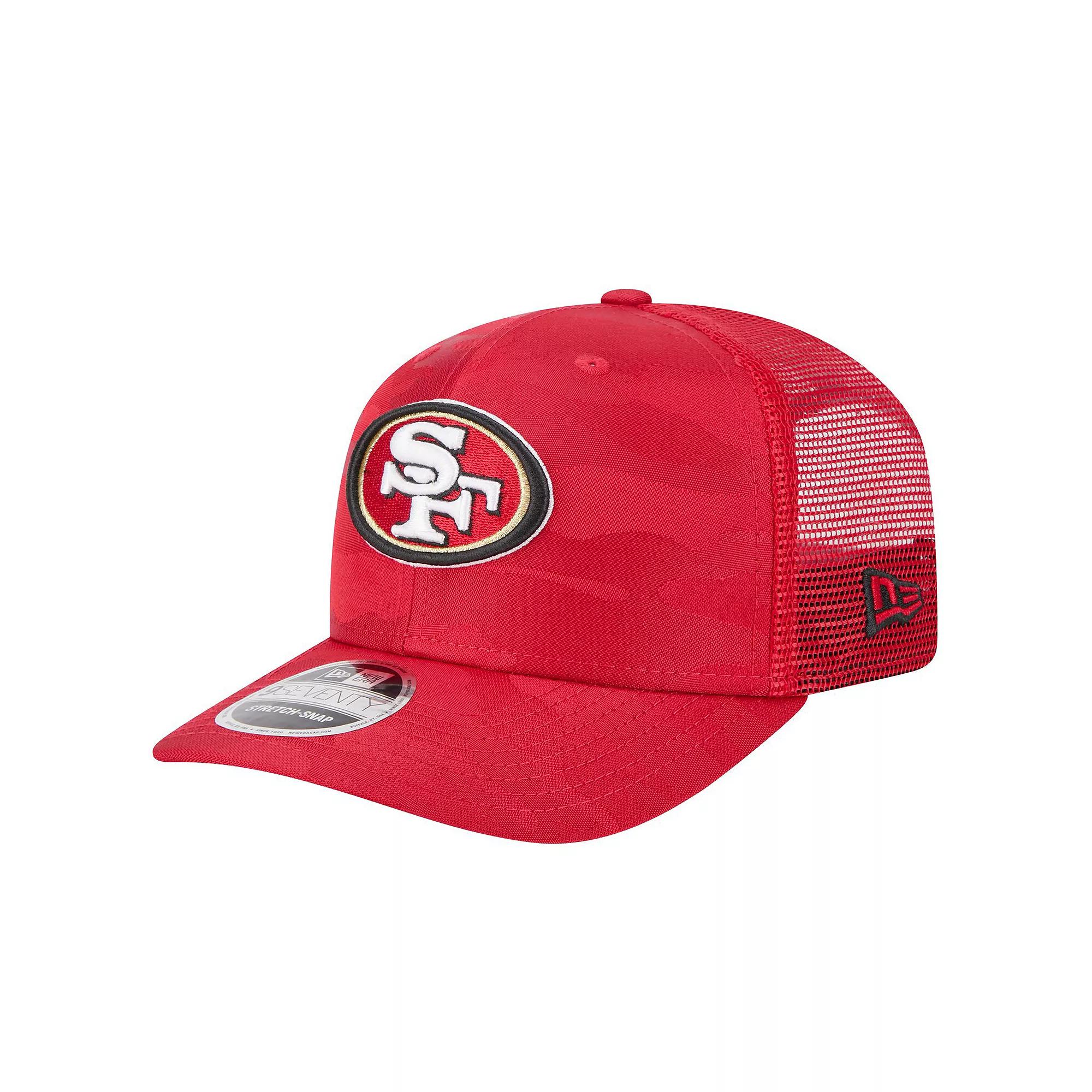 Men's New Era Scarlet San Francisco 49ers Adventure Camo Trucker 9SEVENTY Stretch-Snap Adjustable Hat, Red Product Image
