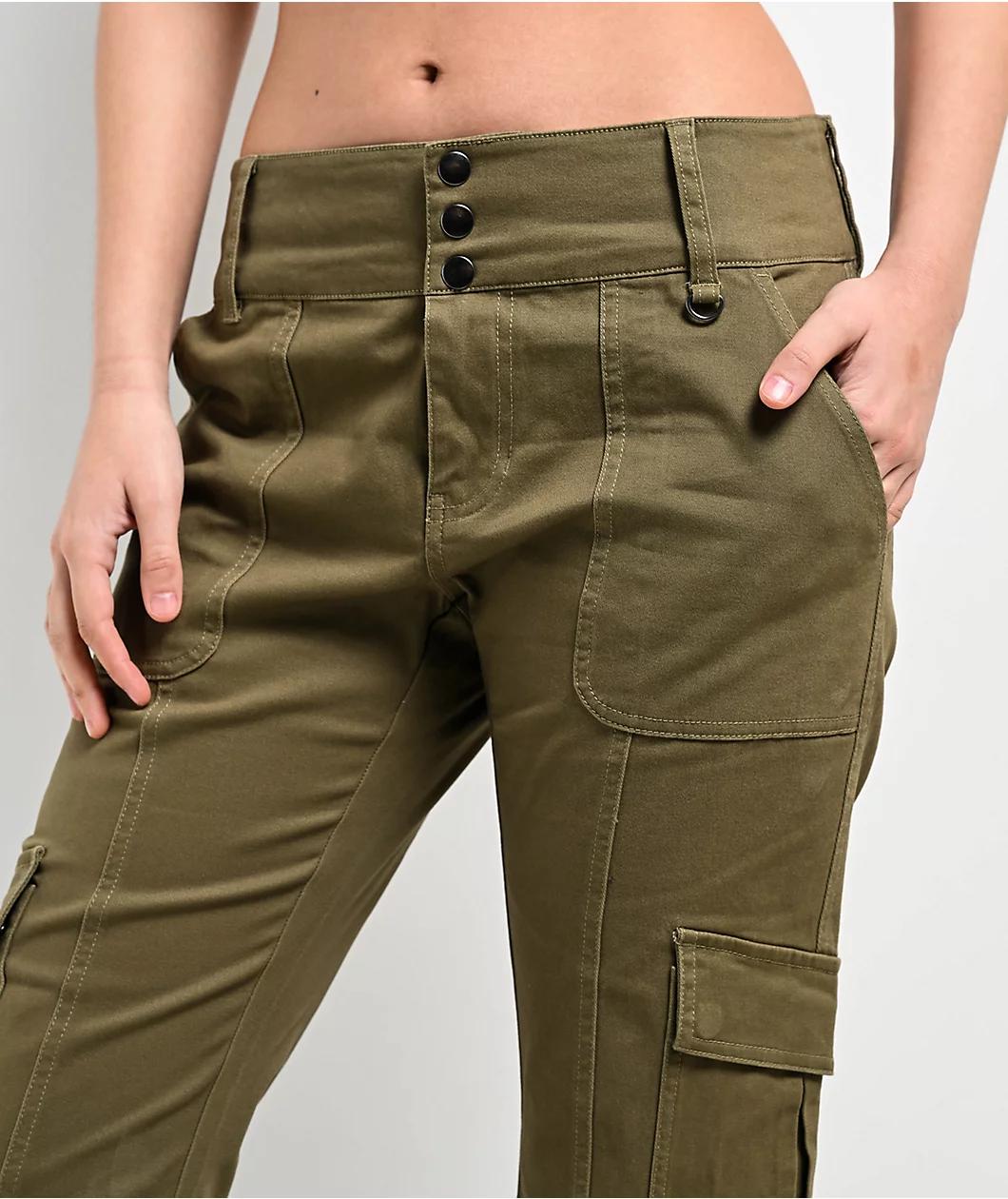 Empyre Britt Y2K Burnt Olive Low Rise Flare Cargo Pants Product Image