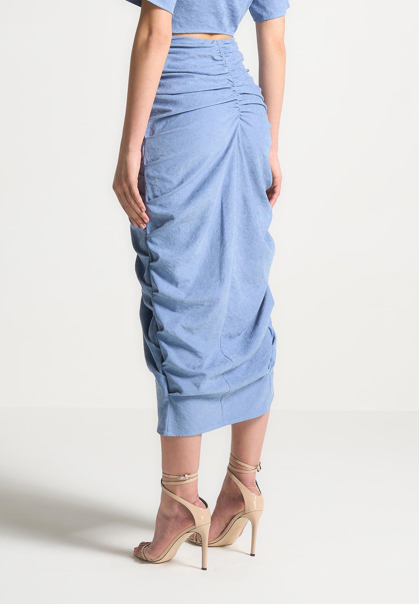 Asymmetric Drape Midaxi Skirt - Blue Female Product Image