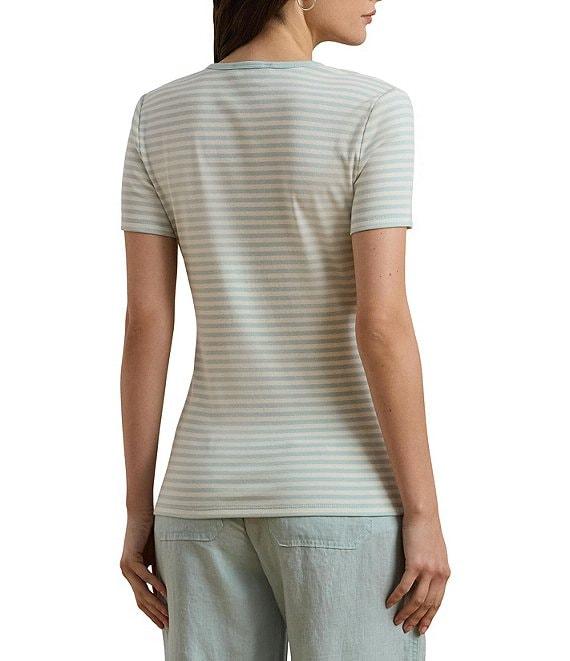 Lauren Ralph Lauren Stretch Knit Stripe Print Crew Neck Short Sleeve Tee Product Image