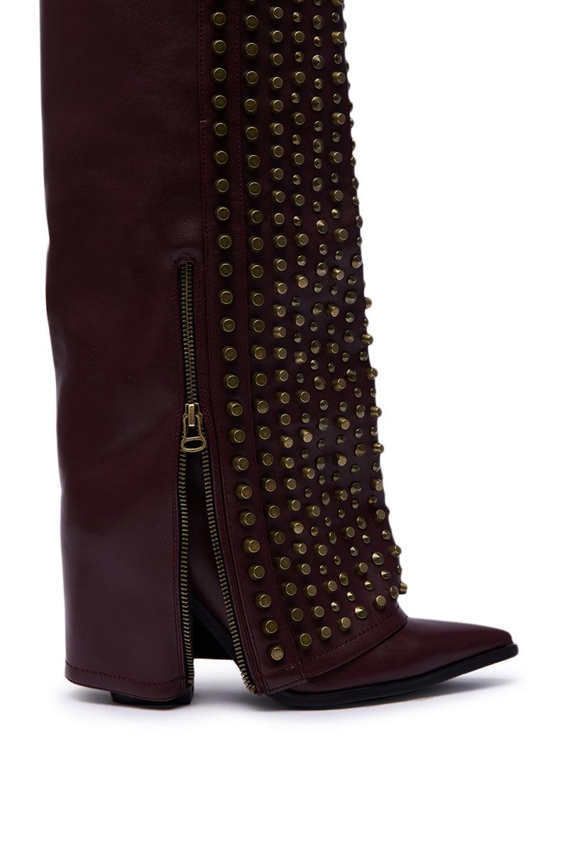 AZALEA WANG AGUSTUE BURGUNDY STUDDED WESTERN BOOT Product Image