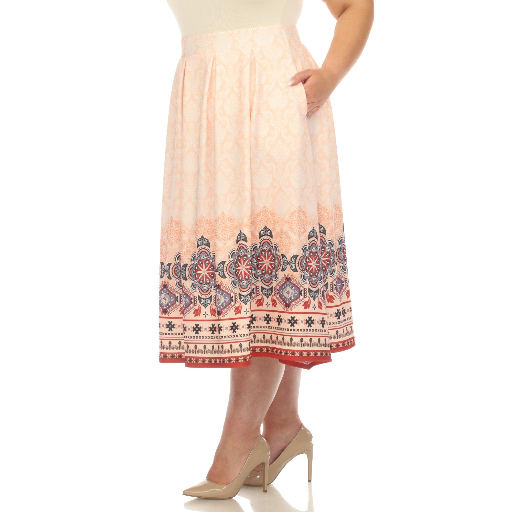 Orange Pleated Skirt with Border Prints - Plus Product Image
