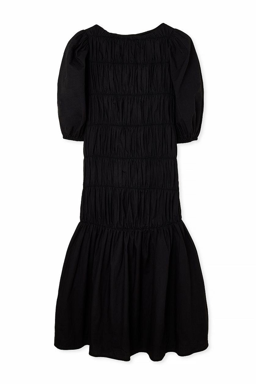 Cotton Puff Sleeve Smock Detail Midi Dress Product Image