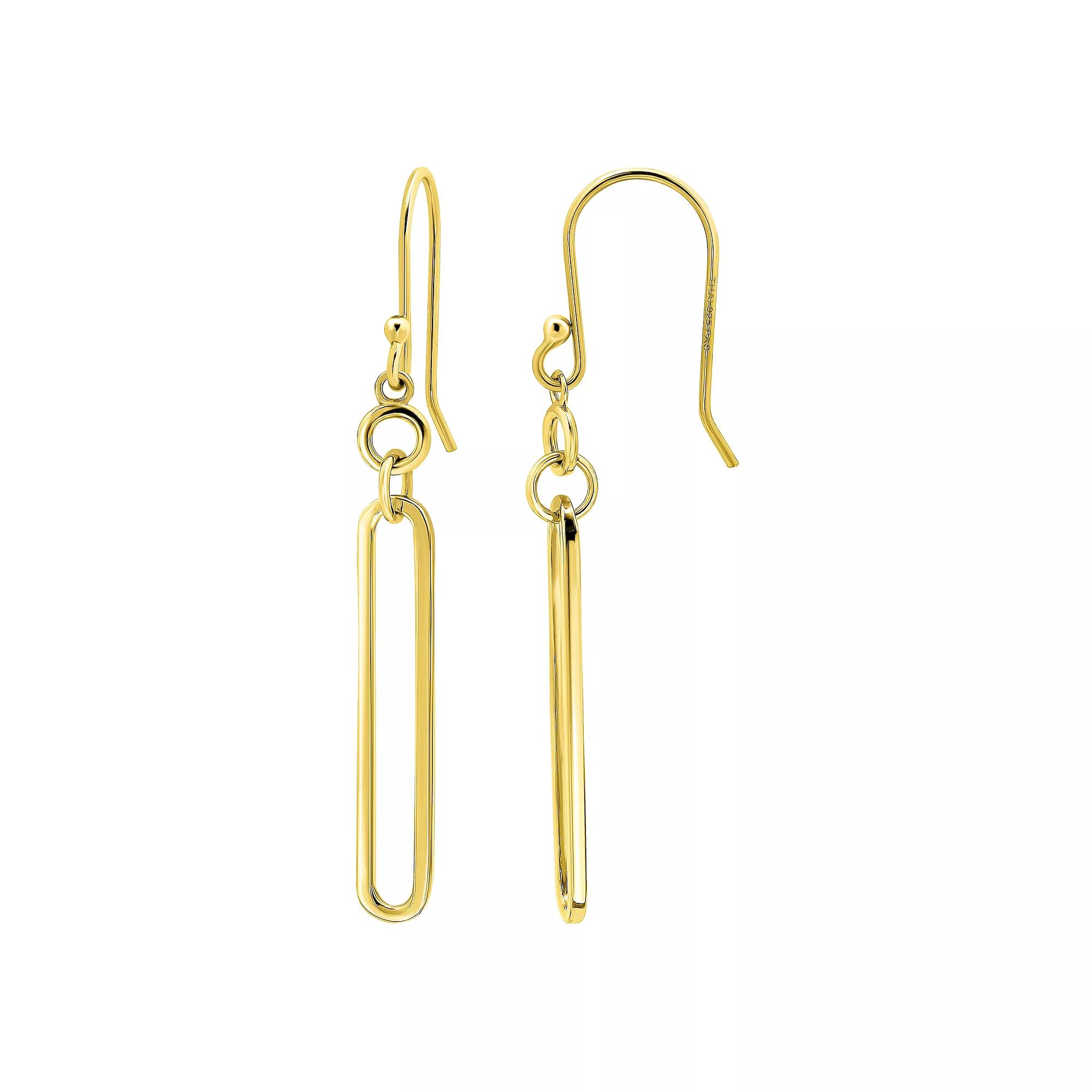 Aleure Precioso Sterling Silver Elongated Paper Clip Link Drop Earrings, Women's, Gold Tone Product Image