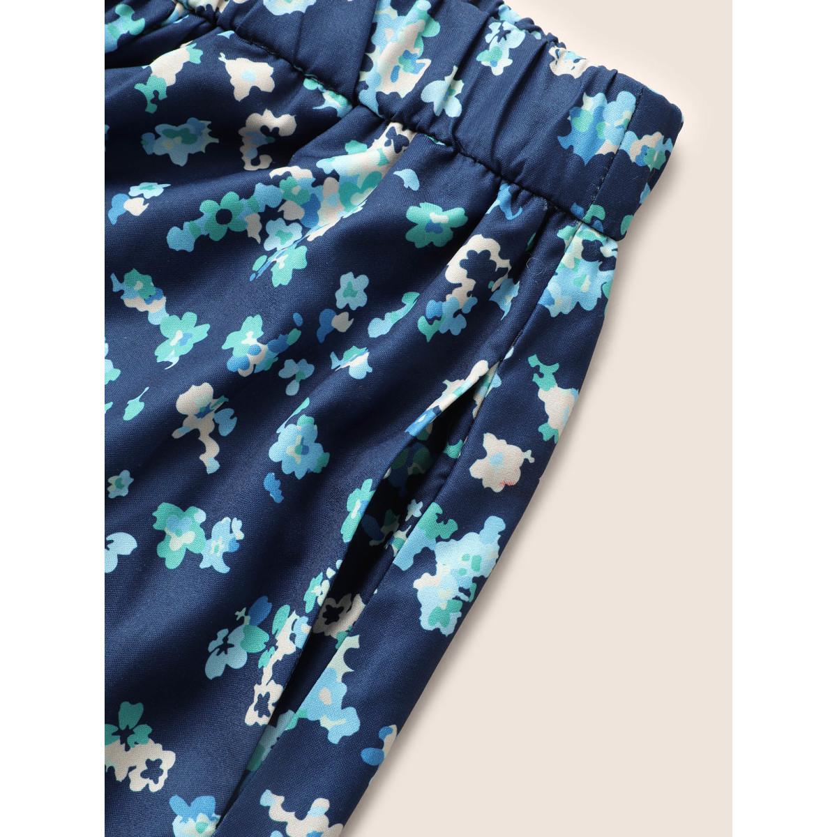 Plus Size Ditsy Floral Print Elastic Waist Pocket Midi Skirt Women Aegean Elegant Non No stretch Slanted pocket Everyday Skirts BloomChic 10/M Product Image