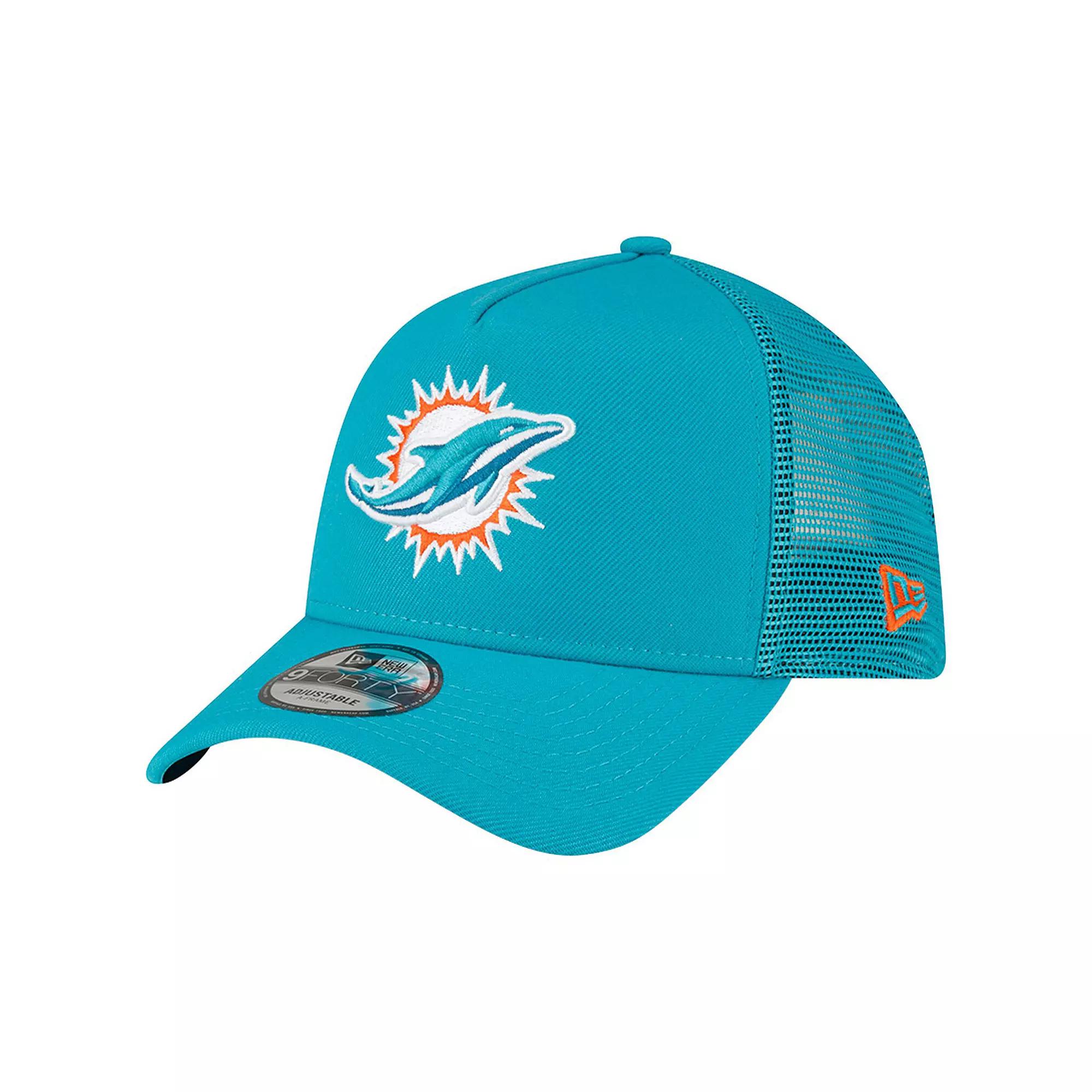 Men's New Era Aqua Miami Dolphins  A-Frame Trucker 9FORTY Adjustable Hat, Turquoise A Product Image