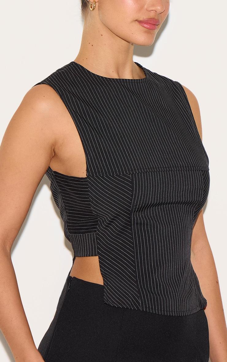 Black Pinstripe Fitted Top Product Image