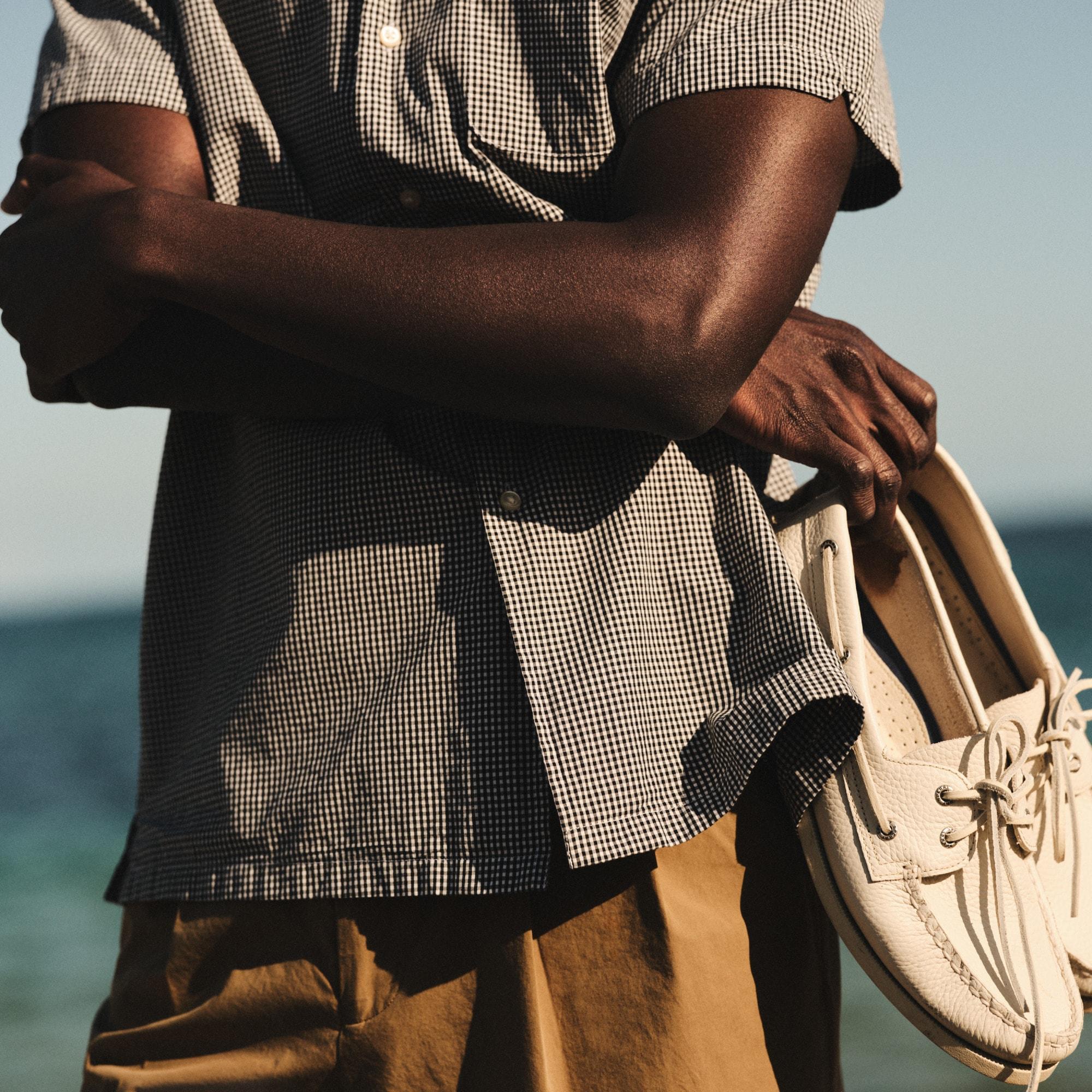 Short-sleeve Secret Wash cotton poplin camp-collar shirt Product Image