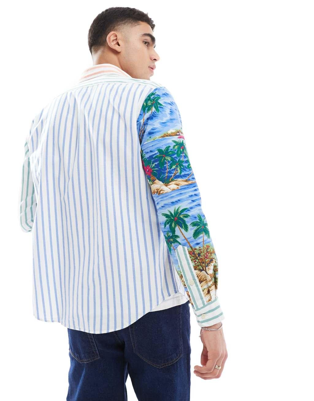 Polo Ralph Lauren tropical patchwork print oxford shirt classic oversized fit in dark blue Product Image