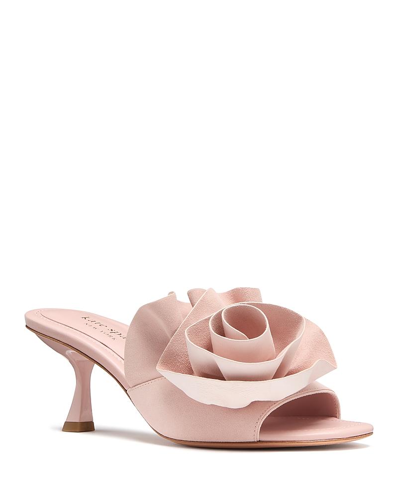 kate spade new york Womens Flourish Ruffled Flower Kitten Heel Sandals Product Image