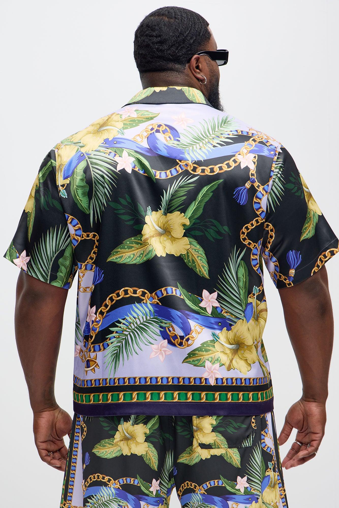 Baroque Floral Cuban Collar Button Up Shirt - Multi Color Product Image