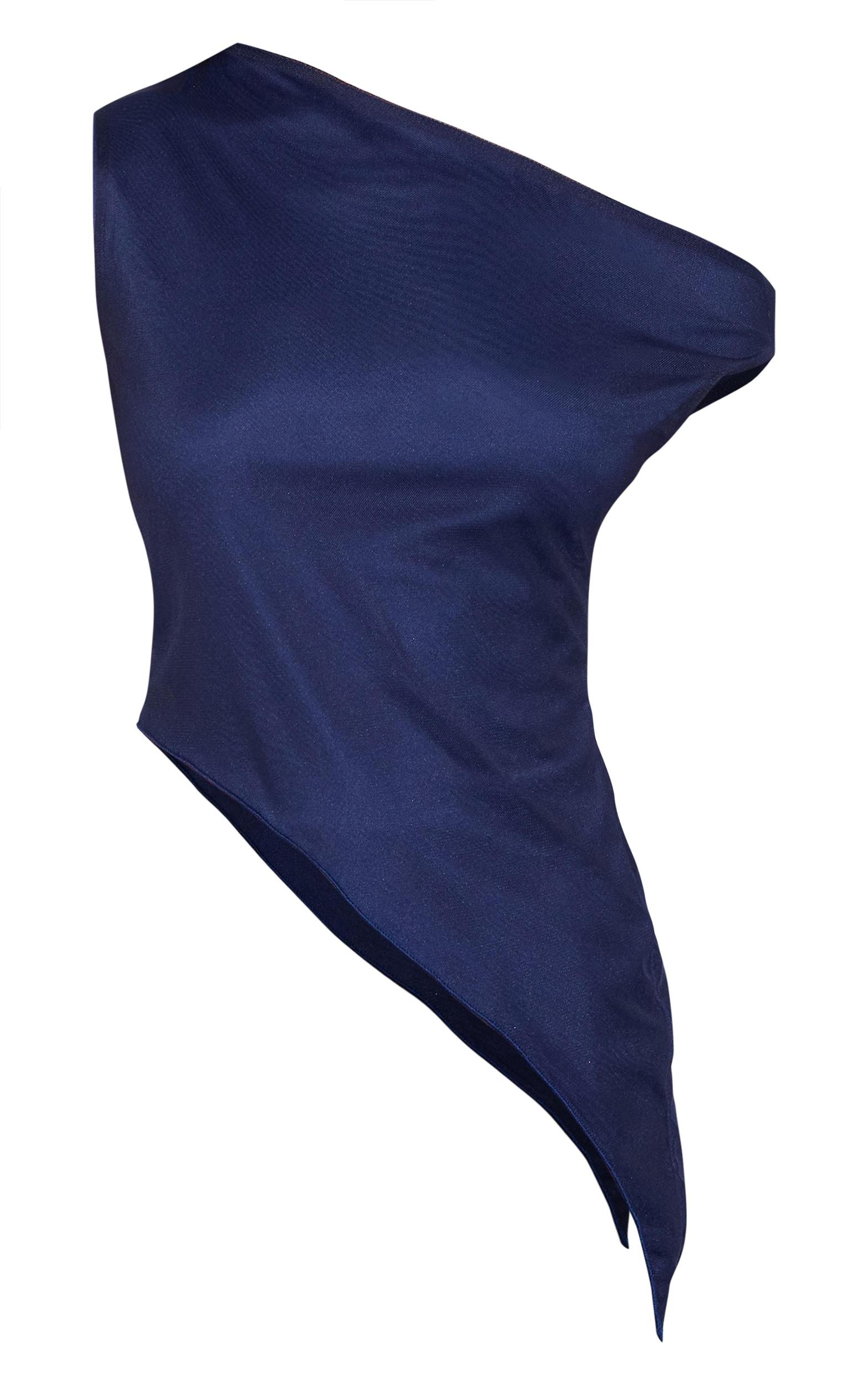 Navy Asymmetric Neck Mesh Top Product Image