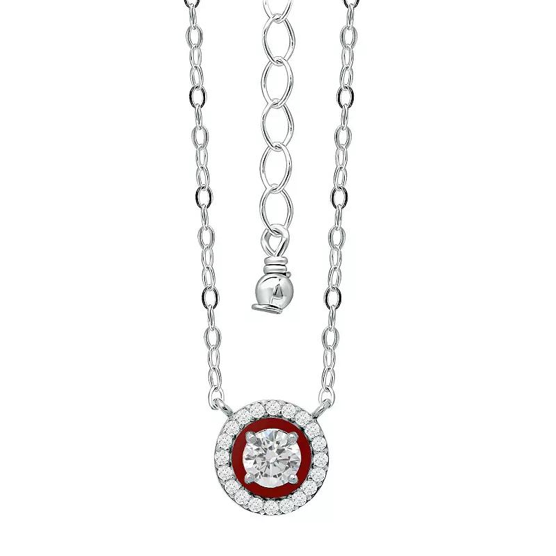 Aleure Precioso Sterling Silver Enamel & Cubic Zirconia Halo Pendant Necklace, Women's,  Product Image