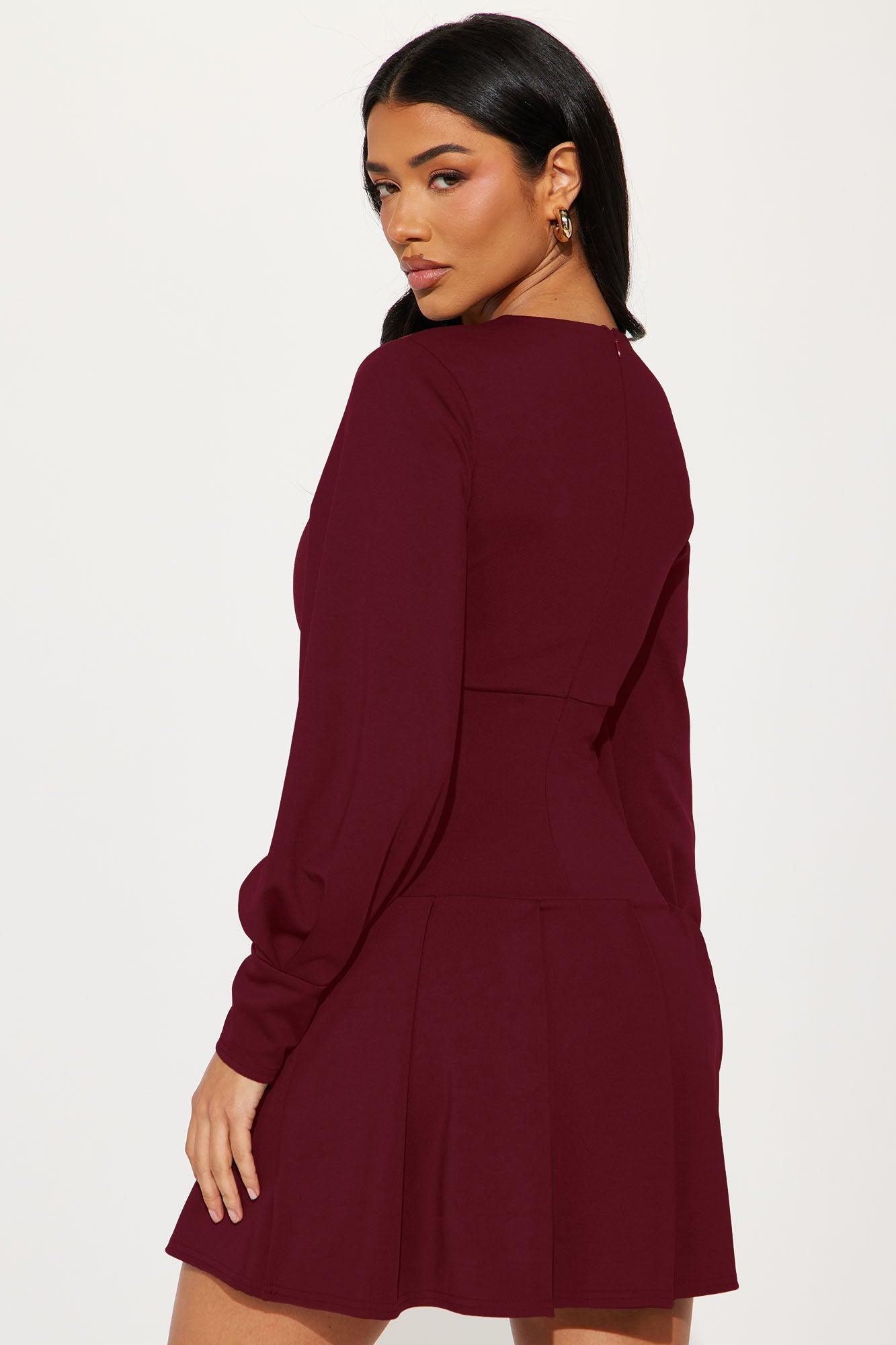 Kiana Pleated Mini Dress - Wine Product Image