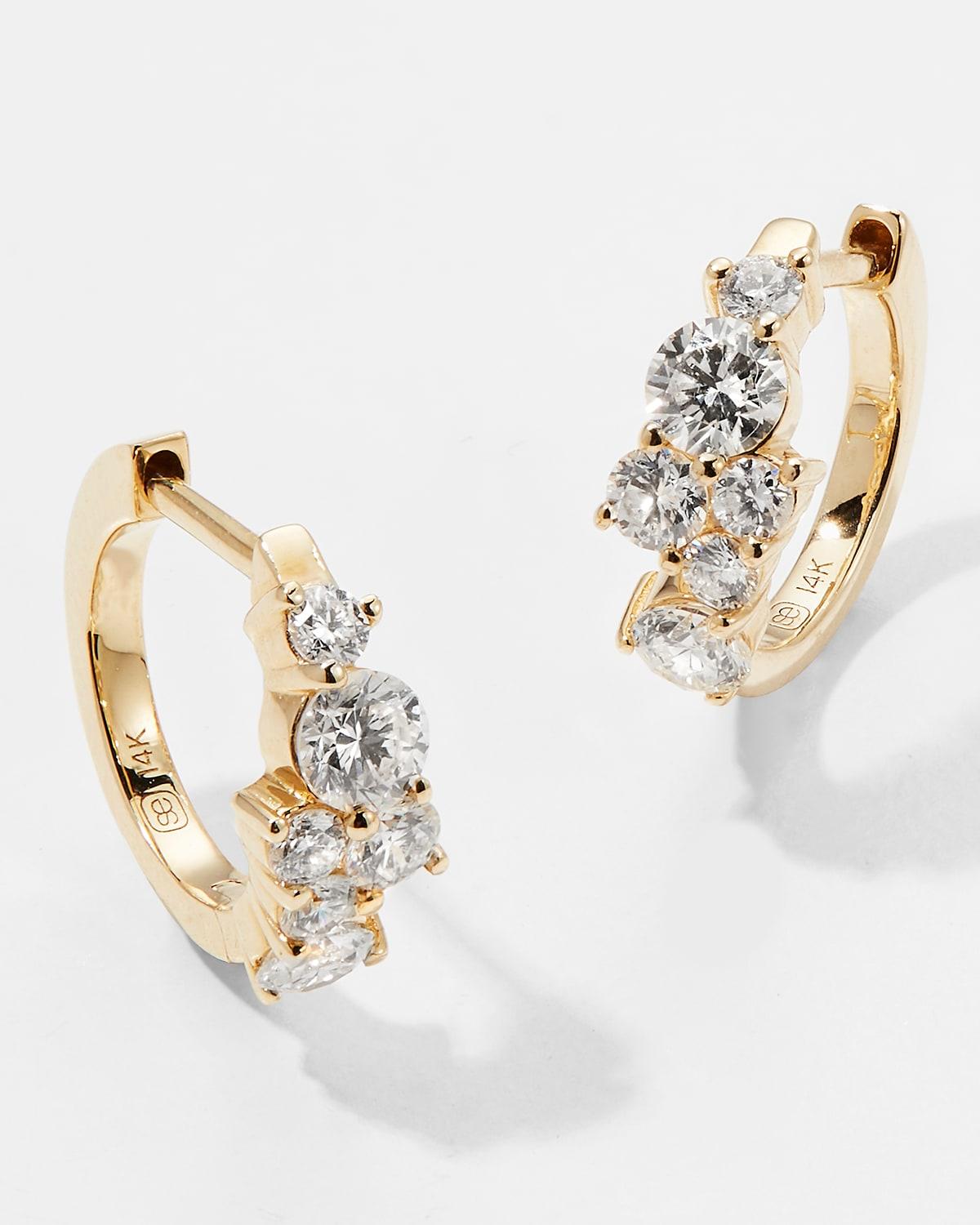 Womens 14K & Diamond Small Bar Cocktail Huggie Hoop Earrings Product Image