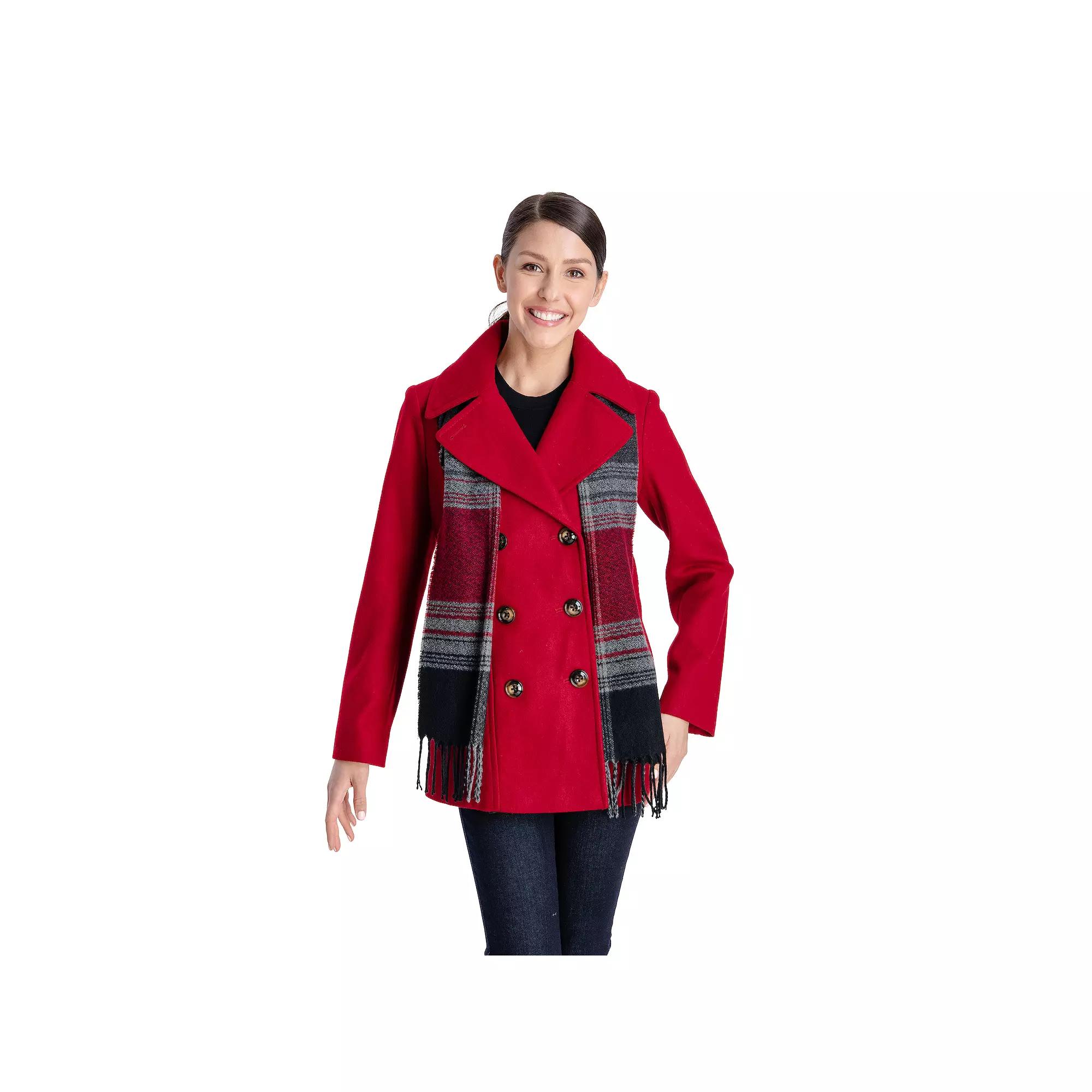Women's TOWER by London Fog Scarf & Wool-Blend Peacoat,  Product Image