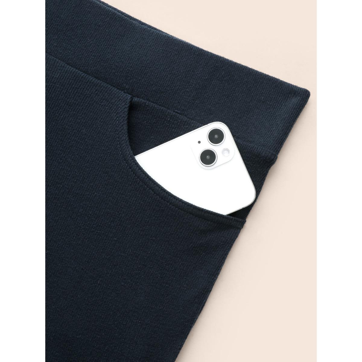 Plus Size Supersoft Essentials Elastic Waist Flared Leggings Women Indigo Casual Medium stretch Bootcut Mid Rise Everyday Leggings BloomChic 10/M Product Image