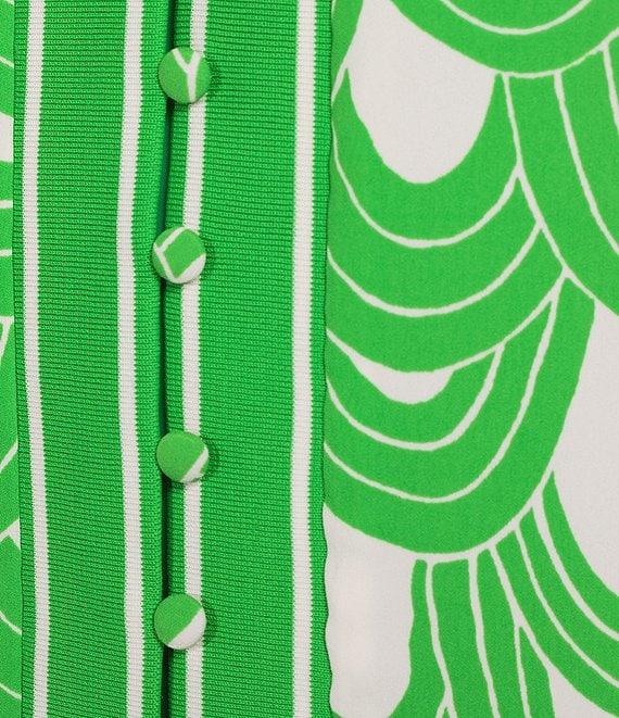 Trina Turk Woven Printed V-Neck Sleeveless Button Front Slice Tunic Product Image