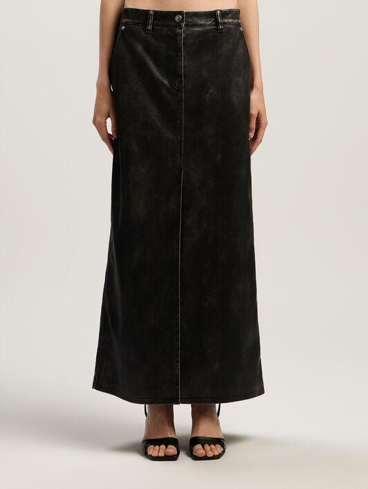 Curved Logo Coated Long Skirt Product Image