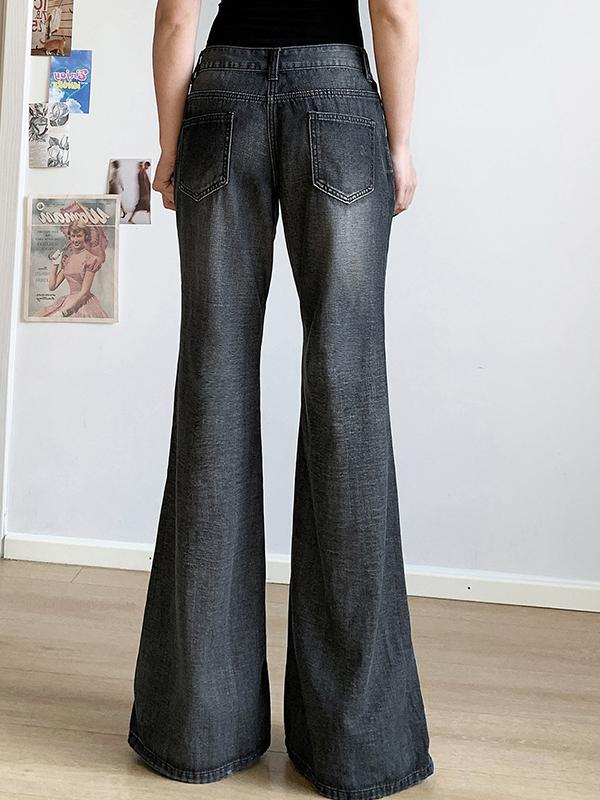 Vintage Printed Wash Flare Jeans Product Image
