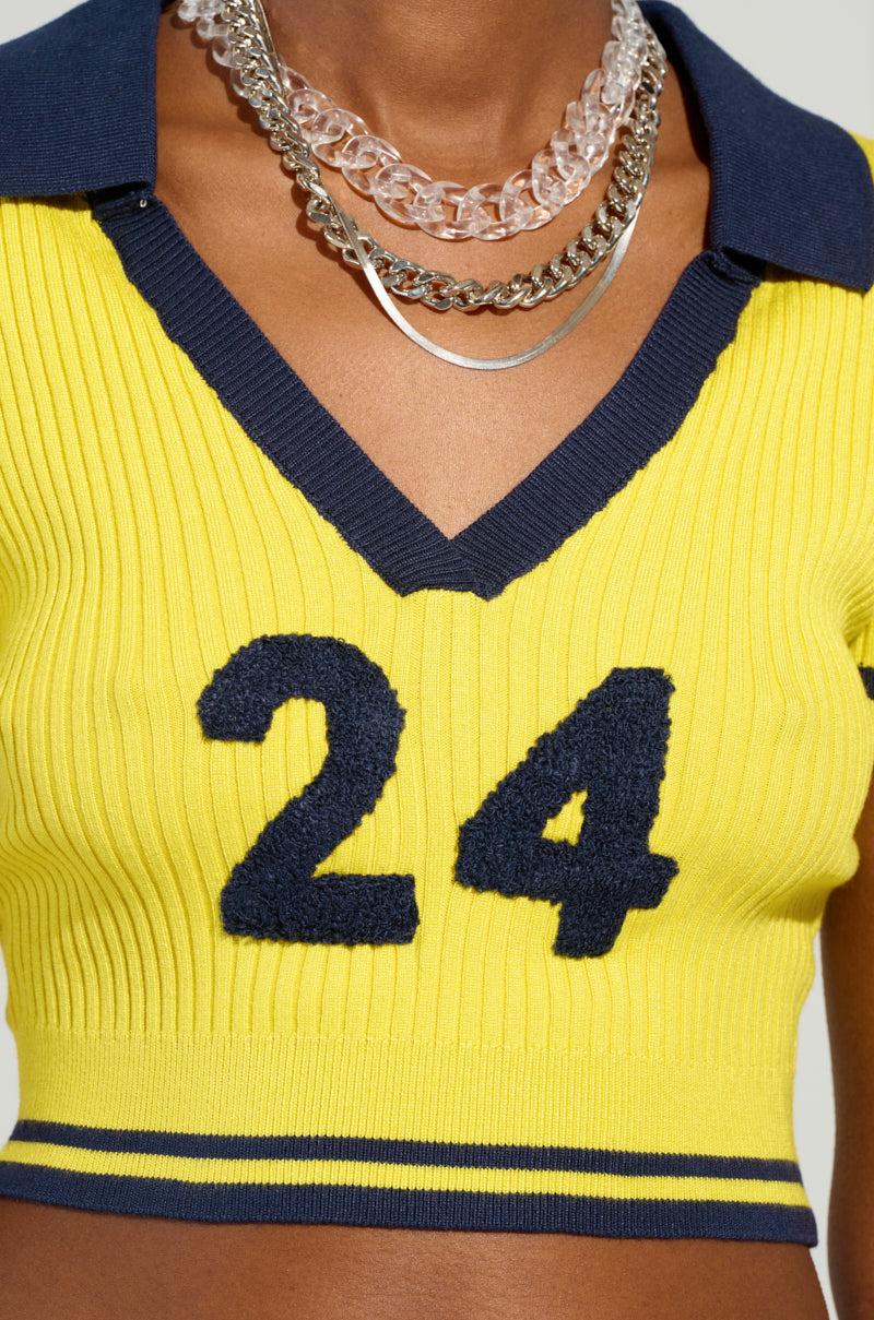 NUMBER 24 CROPPED COLLARED KNIT SWEATER Product Image