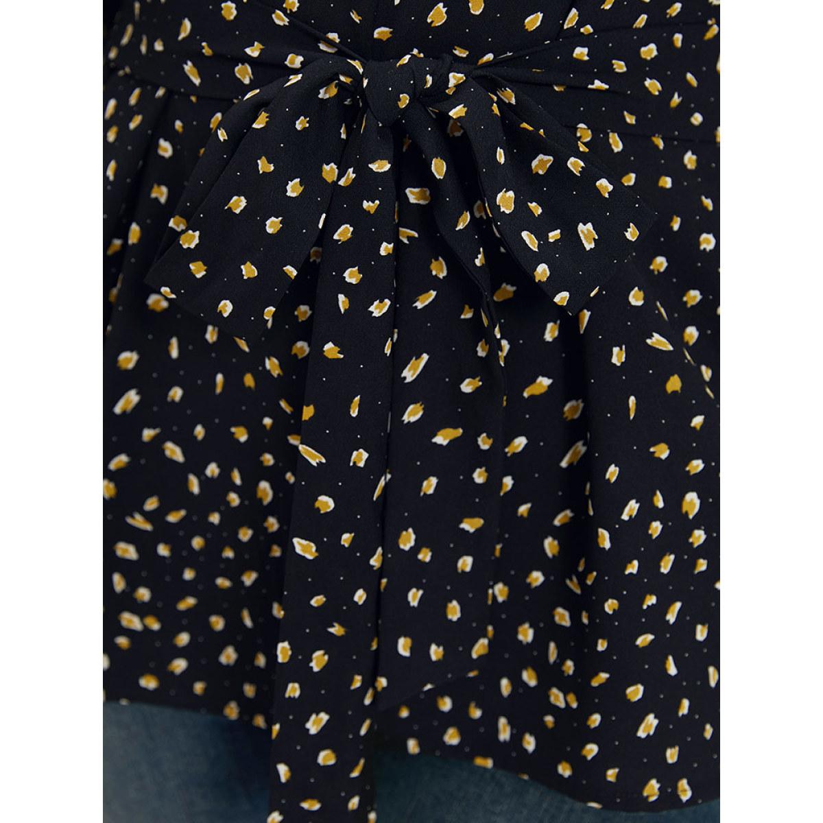 Plus Size Black Dot Button Up Keyhole Ties Lantern Sleeve Blouse Women Elegant Elbow-length sleeve Keyhole Cut-Out Dailywear Blouses BloomChic 22-24/3X Product Image