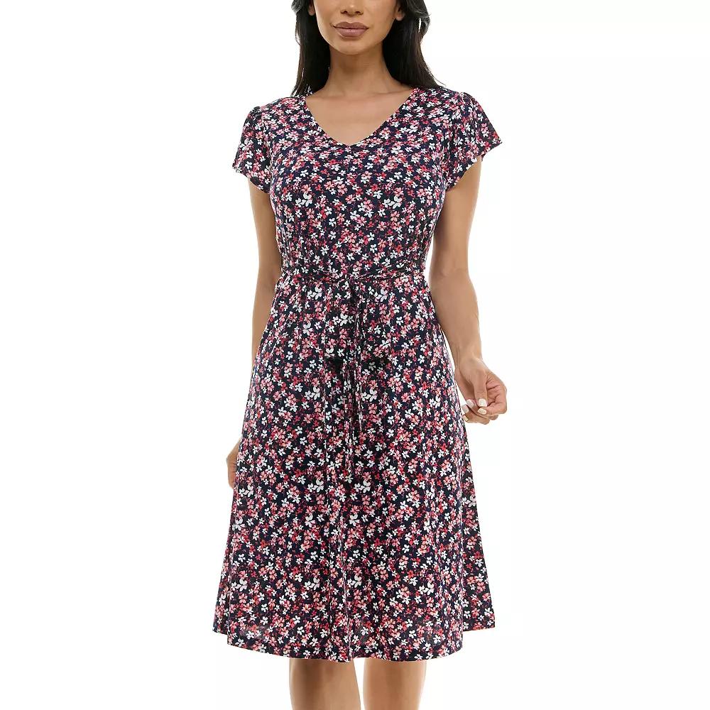 Women's Nina Leonard Cap Sleeve V-Neck Dress,  Product Image