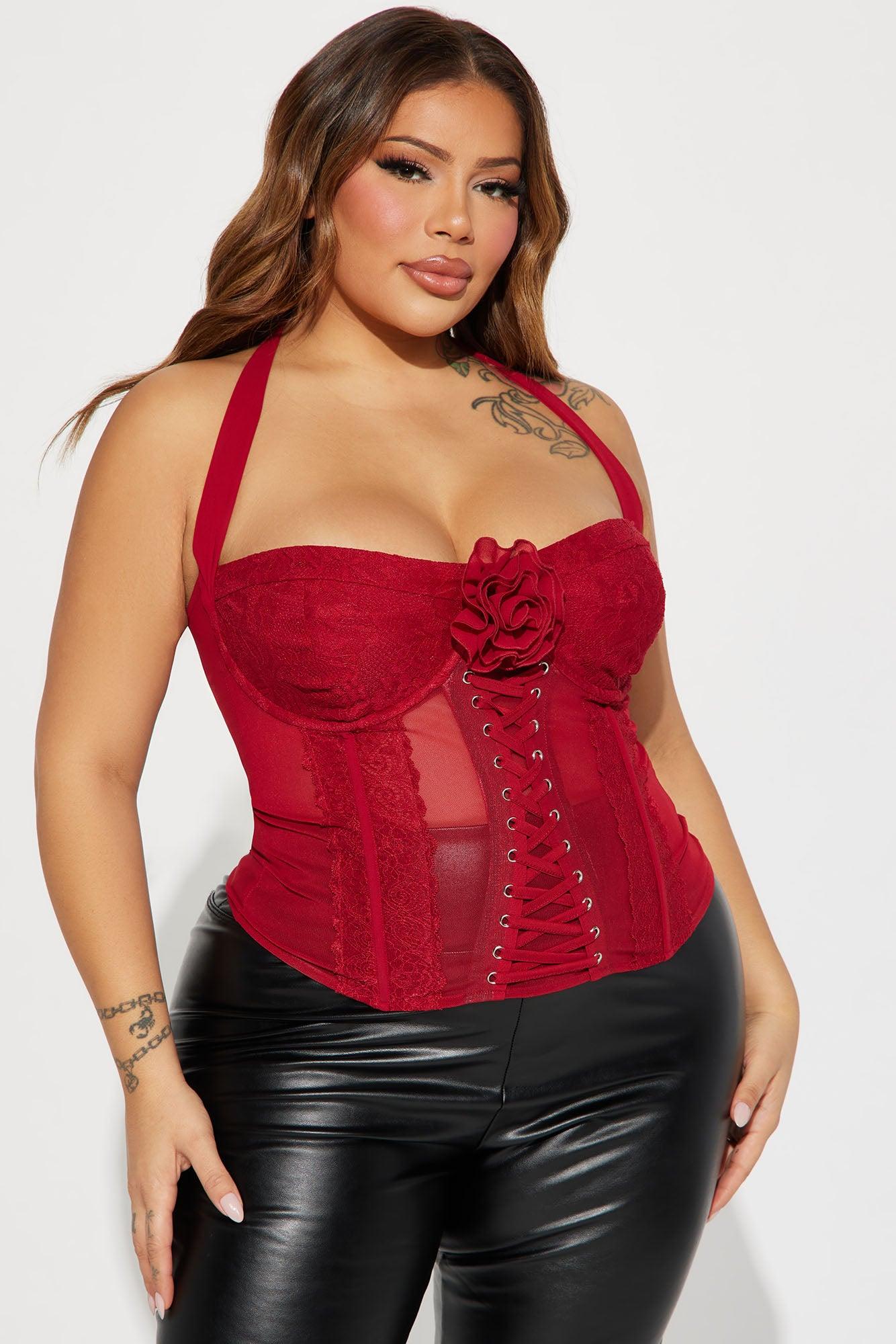 Angelina Lace Up Corset Top - Red Product Image