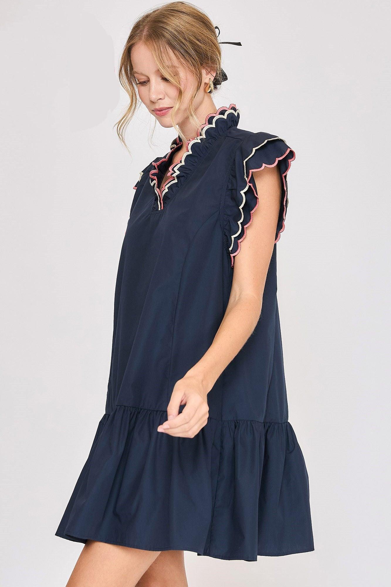 Ruffled Scalloped Sleeved Dress Product Image
